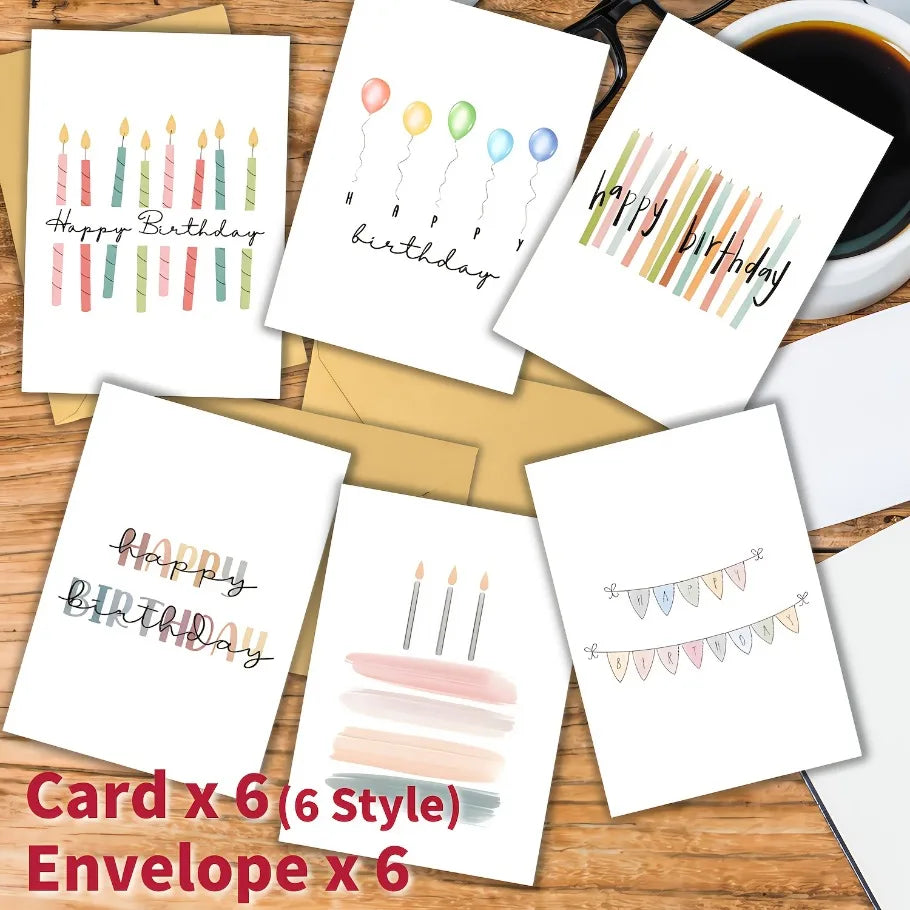 12/24pcs Birthday Card Set with Envelopes - Unique Birthday Gift Cards  - Elegant & Colorful Designs with Balloons,Confetti,Cake