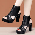 8cm 10cm Small Size 32-43 Fashion Black Block High Heels Gladiator Sandals 2024 Women's Platform Shoes for Office Model Mom