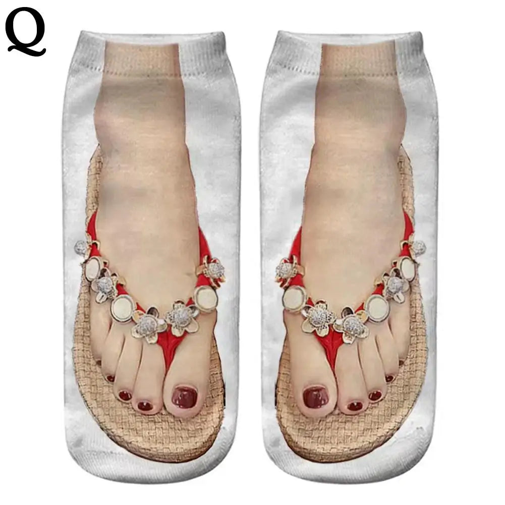 1 Pair 3D Printing Pattern Flip Flop Socks Funny Socks for Women Flip-flop Ankle Socks Low Cut Floor Socks Hosiery Novelty Gifts