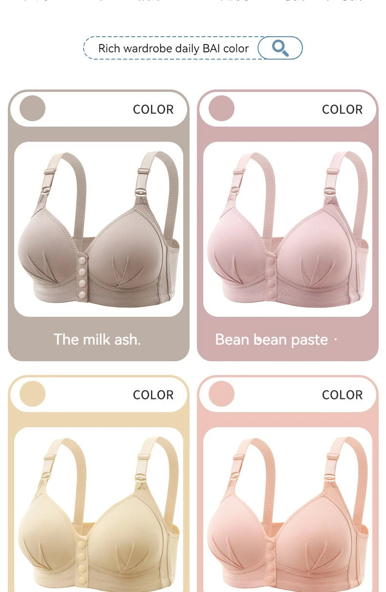 New Front Button Type Sexy Brassiere Anti-sagging Gathered No Steel Ring Ladies Mother Large Size Thin Section Underwear Bra