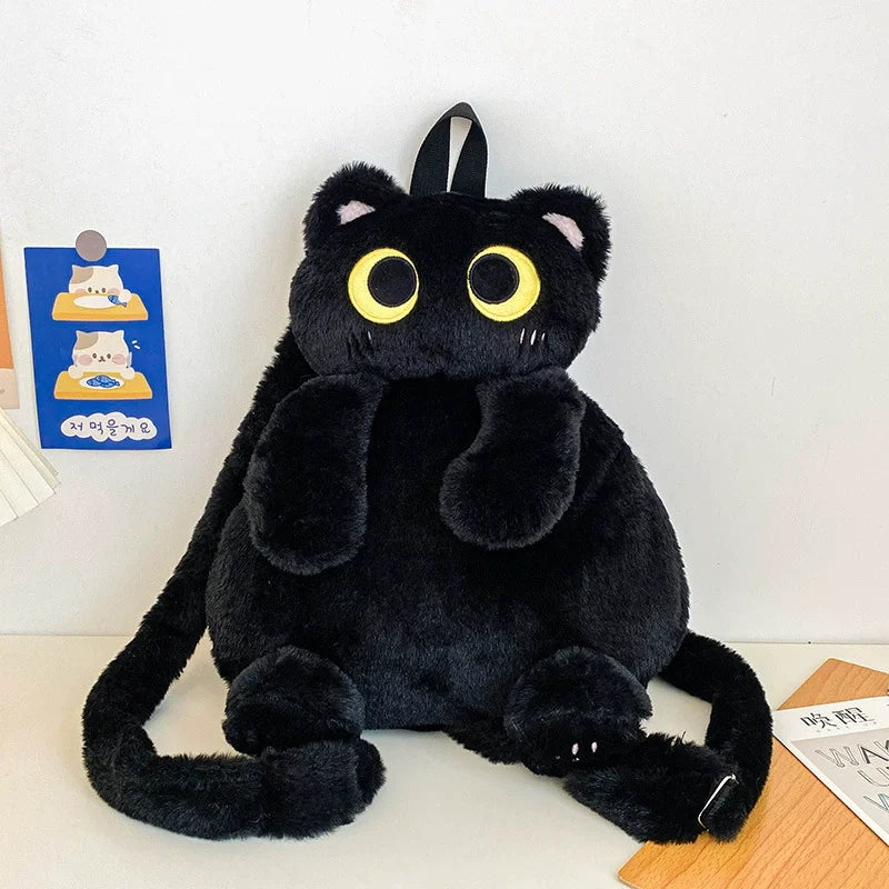 33cm Kawaii Big Eyes Cat Plush Toy Black Backpack Cute Large-capacity Stuffed Animal Bag Boys Girls Women Soft Toy Backpack Gift