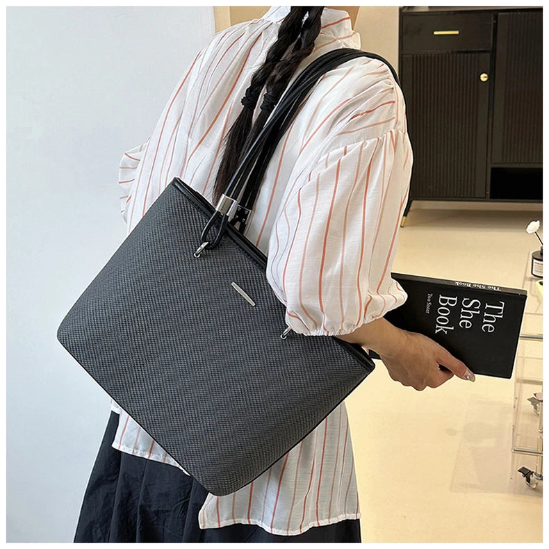 Pu Women's Shoulder Bag Stylish And Simple Solid Color Handbag Adjustable Shoulder Strap Waterproof Large Capacity Bucket Bag