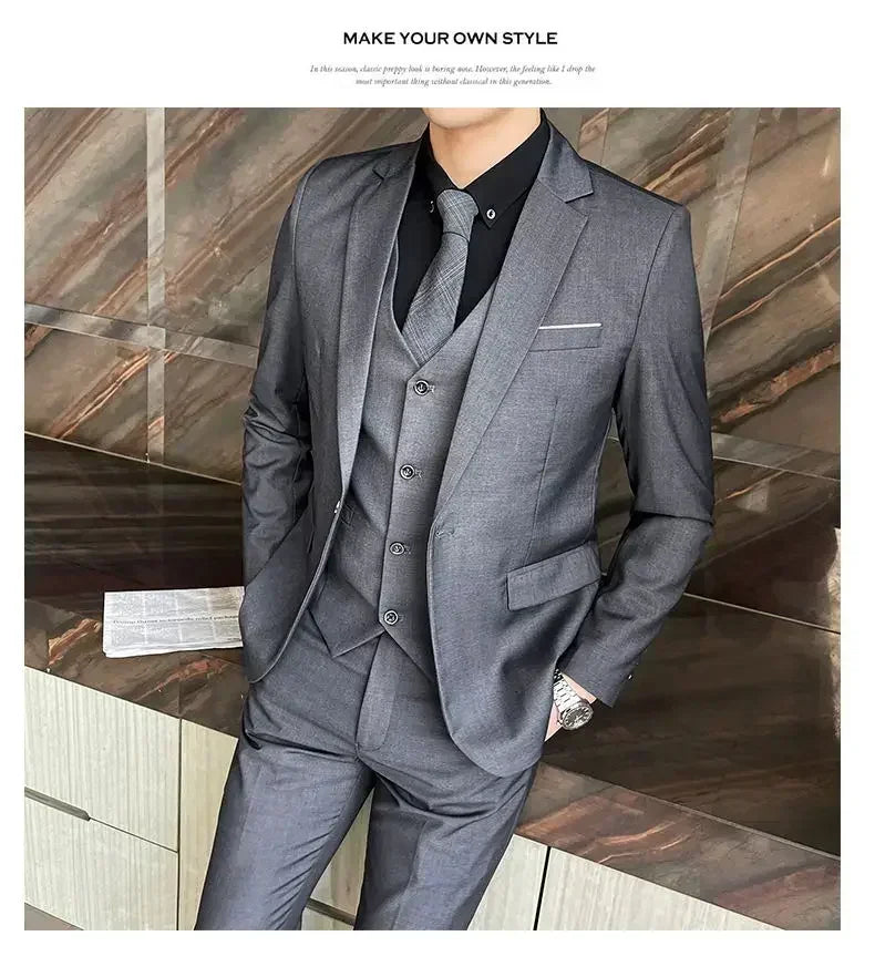 S-9XL New (Blazer+Vest+Pants) Men's Fashion Business Gentleman Professional Formal Dress Korean Version Banquet Dress Suit 6XL