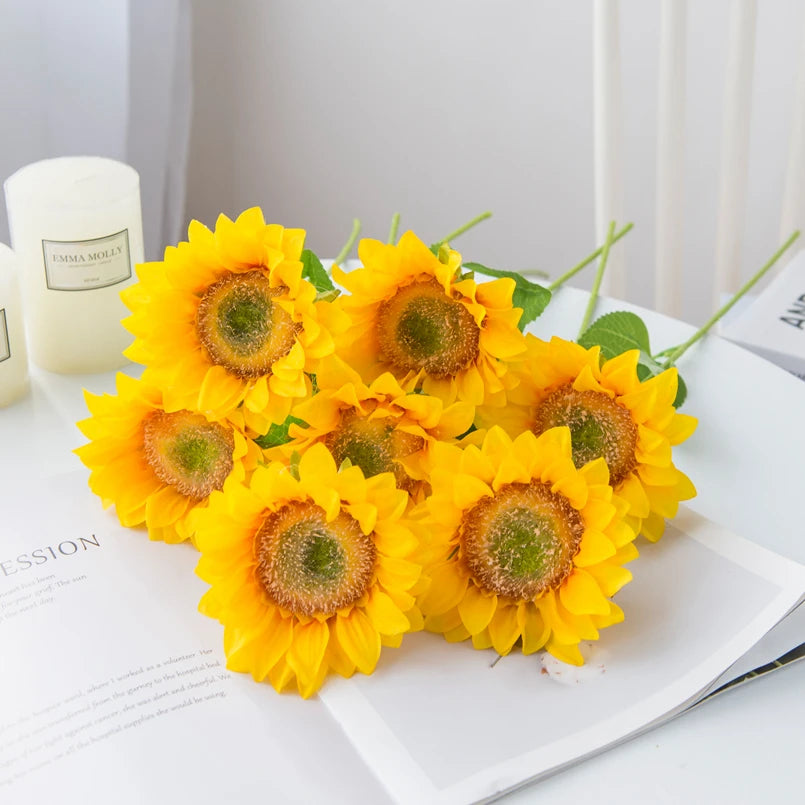 Artificial Flower Sunflowers Home Garden Table Decoration Stamen Wedding Bouque Festival Fake Gerbera Living Room Bedroom Stage