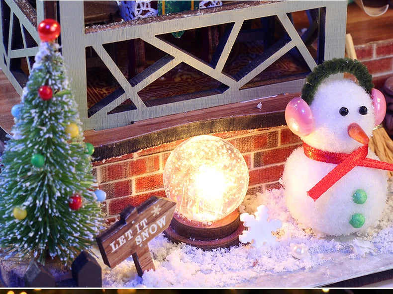 Christmas Night Warm House - Miniature Dollhouse DIY Kit with Music Box, Desktop Decor, Creative Gift (English Color Box)