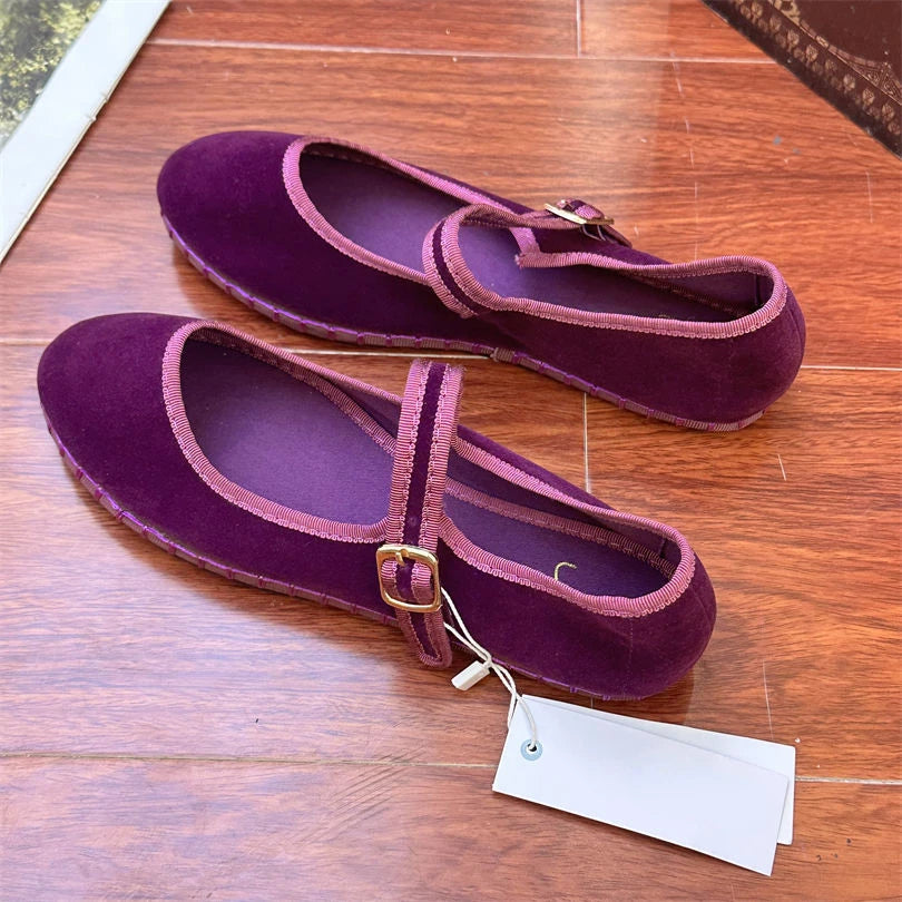 Elegant Mary Janes Flats Shoes Women Black Buckle Strap Shallow Casual Ballet Shoes Ladies Spring Autumn Canvas Loafers 2024