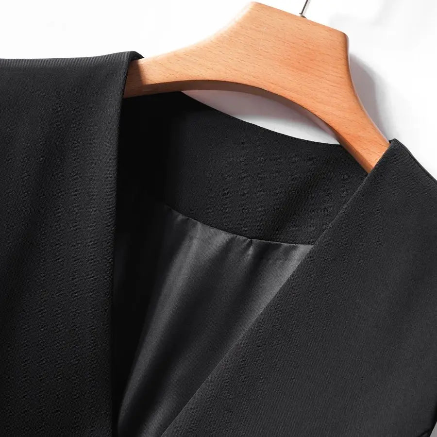 Black V-neck short double-breasted vest women's jacket spring and autumn workplace Slim and thin