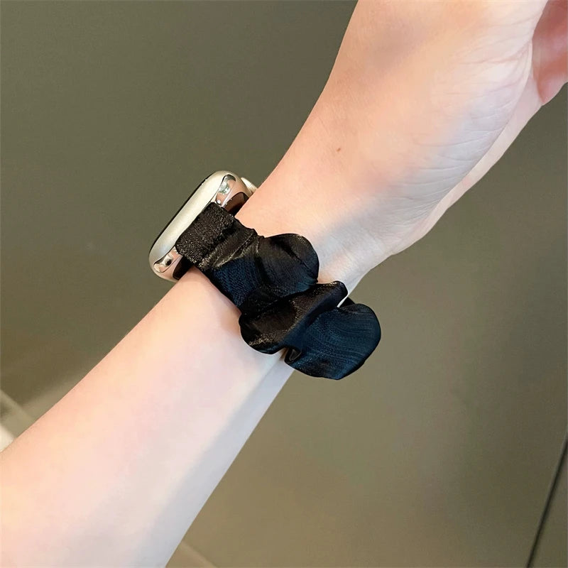 INS Chiffon Ice Silk Elastic Scrunchie Strap For Apple Watch 7 8 6 5 4 Slim Girl Band Loop Bracelet For iWatch 41mm 40 44 45 49