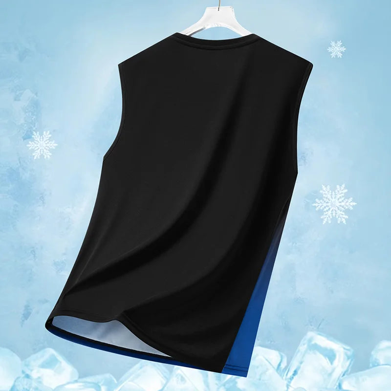 Men's Gradient Sports Vest Lightweight Sleeveless round Neck T-Shirt Summer Running Trendy Loose Fit Youth Cross-Border