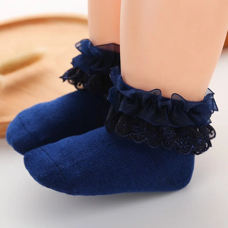 0-1Y Newborn Infant Toddler Baby Socks Girls Kids Princess Bowknot Lace Floral Short Socks Cotton Ruffle Frilly Trim Ankle Socks