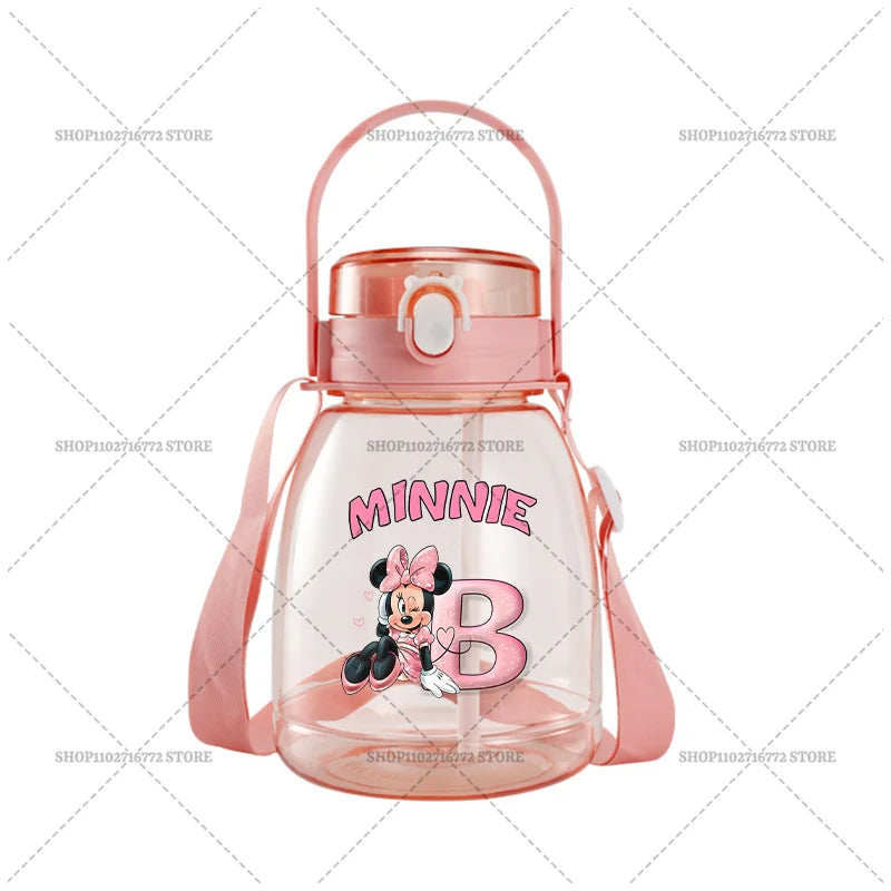 Minnie Mouse Cute Water Bottle with Straw Large Capacity Outdoor Sports Running Jug Letter Anime Plastic Portable Water Cup Gift