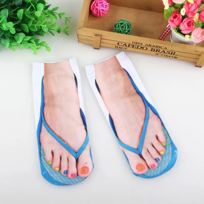 Funny 3D Printed Socks Flip Flops Slippers Sandals Skull Shoe Pattern Summer Cute Kawaii Low Short Soft  Ankle Beach Floor Socks