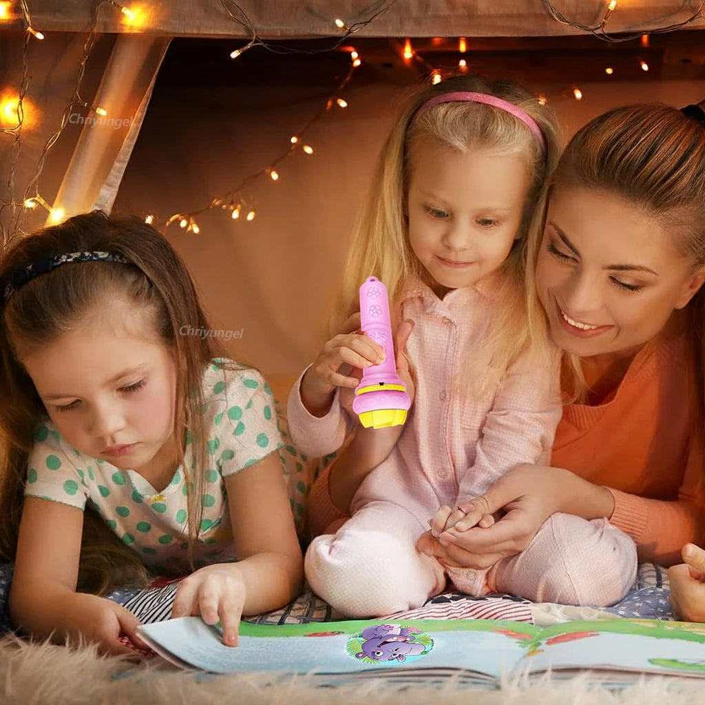 Projector Flashlight for Kids 10 Cards 80 Patterns Bedtime Toys Cartoon Light Educational Toy Gift for Toddler Boys Girls