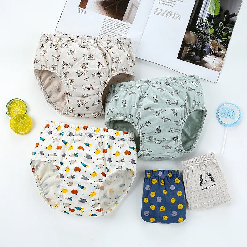 5/10 Pieces Cotton Kids Triangle Underwear Aged 2-13 Boys Briefs Dinosaur Print Cartoon Dog Pattern Soft Toddler Boys Underpants