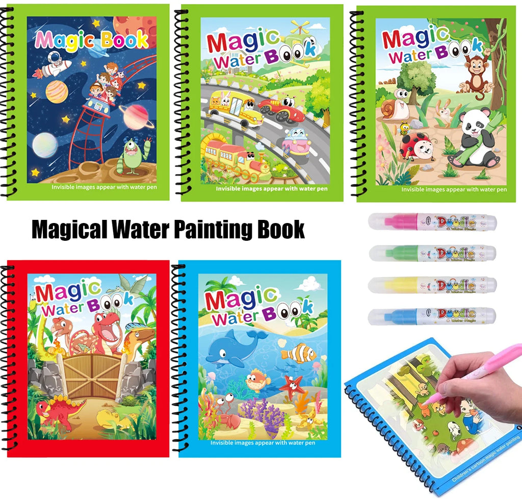 1pc Reusable Kids Magic Water Drawing Books with Pen Repeated Coloring Book Magic Water Drawing Book Sensory Early Education Toy