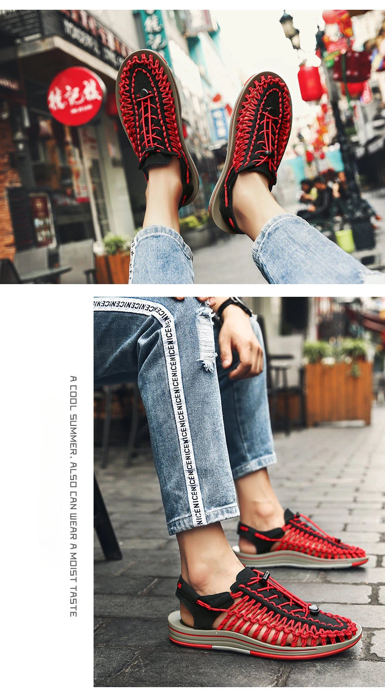 Summer Trend  Men Sandals Handmade Weaving Design Outdoor Beach Slippers Casual Flat Soft Bottom Couple Sandals Sandalias Hombre