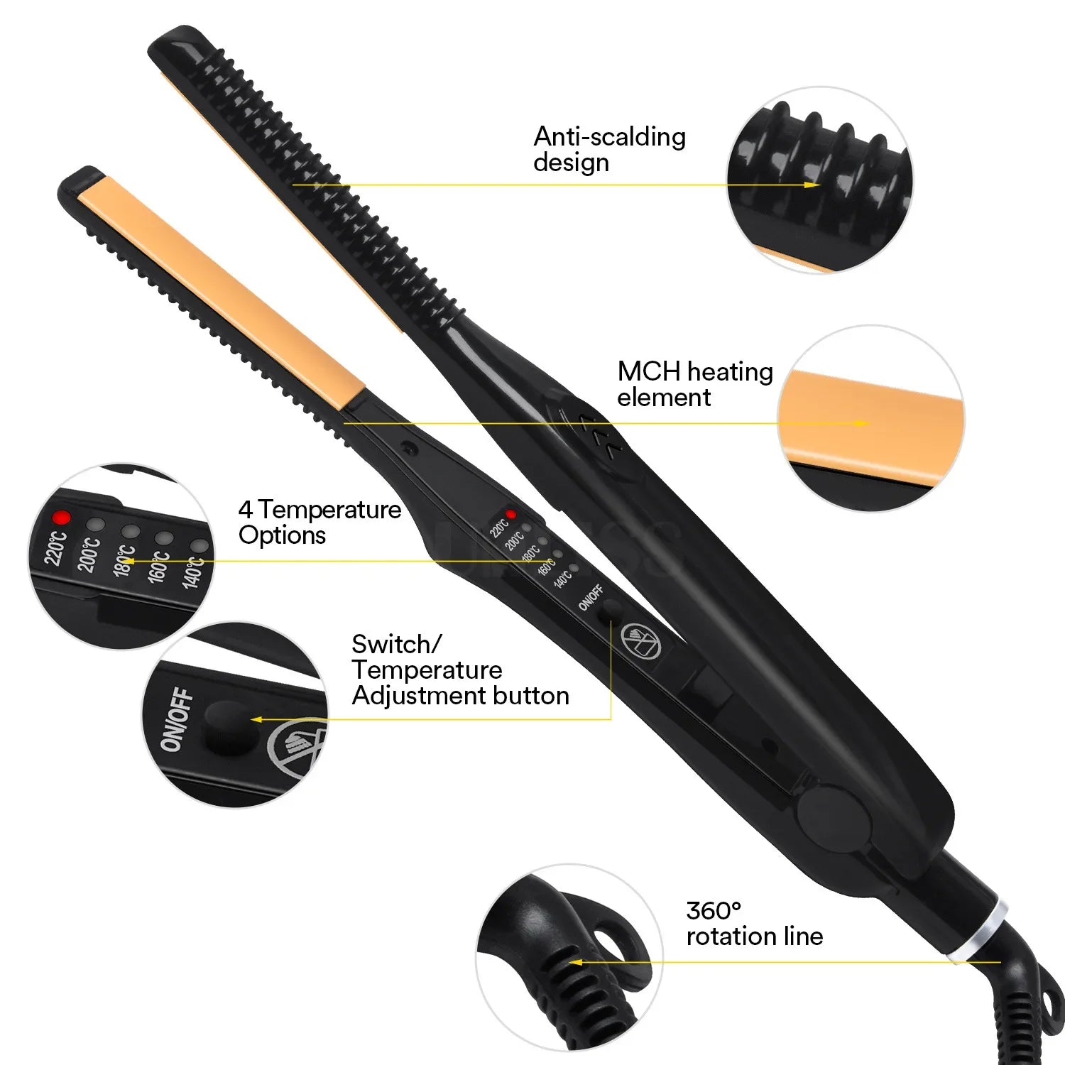 2-in-1 Professional Hair Straightener and Curling Iron Mini Ceramic Straightener with Adjustable Temperature Small Flat Iron