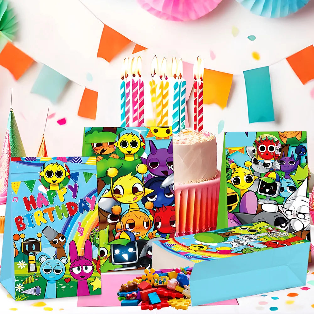 Sprunki Gift Bag Birthday Party Cute Cartoon Candy Sack Fashion Kraft Paper Biscuit Package Decoration Supplies Kids Gift