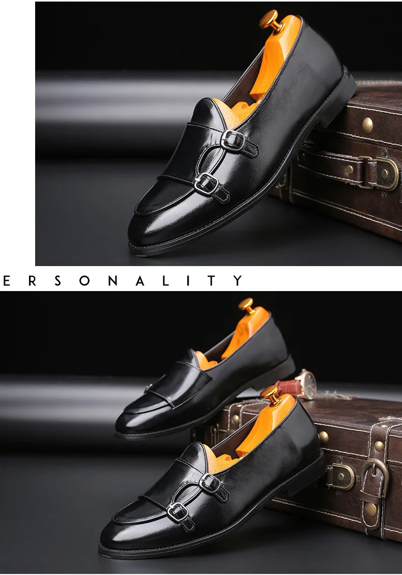 Man Shoes Leather Loafers designer Fashion Slip-on Casual Comfortable Double Monk Dress Shoe