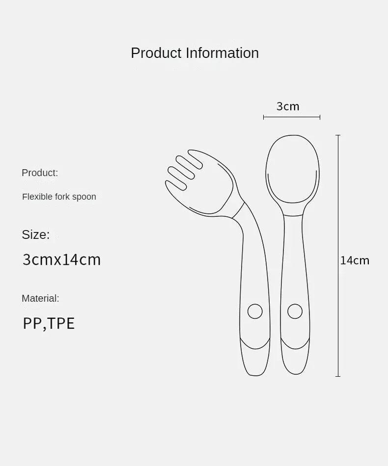 Baby Children Spoon Fork Set Soft Bendable Silicone Scoop Fork Kit Tableware Toddler Training Feeding Cutlery Utensils Tableware