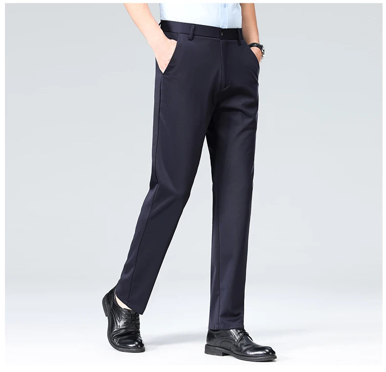 29-42 Men's Summer Thin Fashion Business Casual Suit Pants Long Pants Men's Elastic Straight Sleeve Formal Pants Plus Size
