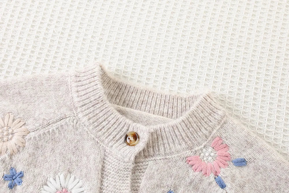 2-7Y Girl's Sweaters Single Breast Kids Knit Cardigans Flower Embroidery Baby Girl Knitwear Spring Autumn Children Outfit