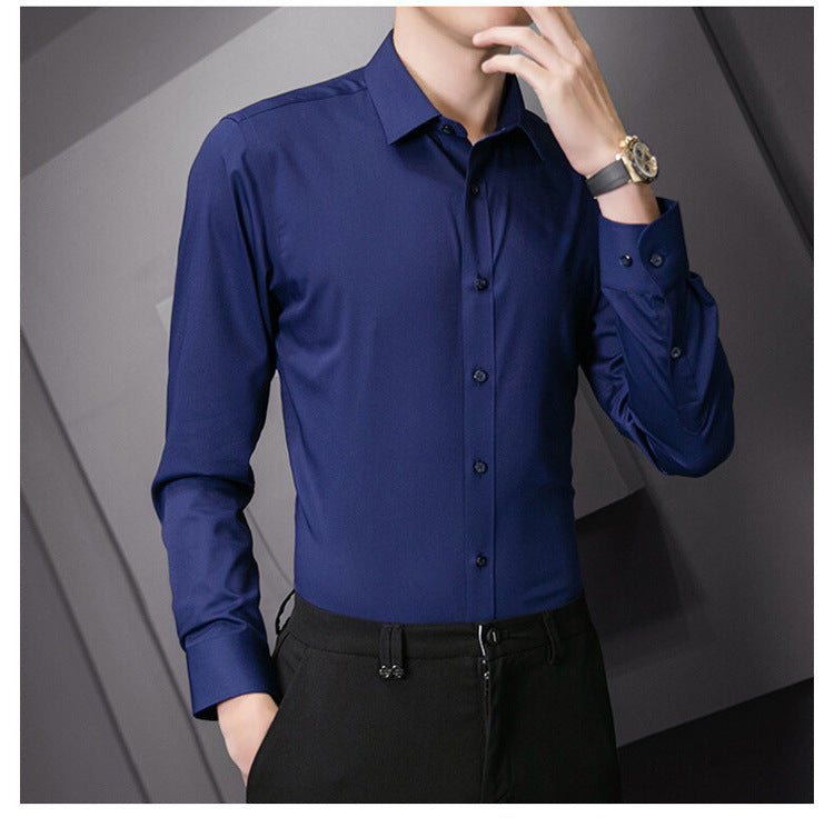 New Plus Size Men Solid Color Business Shirt Fashion Classic Basic Casual Slim White Long Sleeve Shirt Brand Clothes