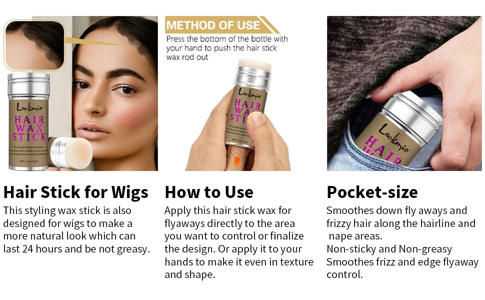 LOCKMIO Women Hair Wax Stick for Wigs Anti-frizz Flyaways Control Styling Wax Long-lasting Smooth Broken Back Hair Pomade Cream