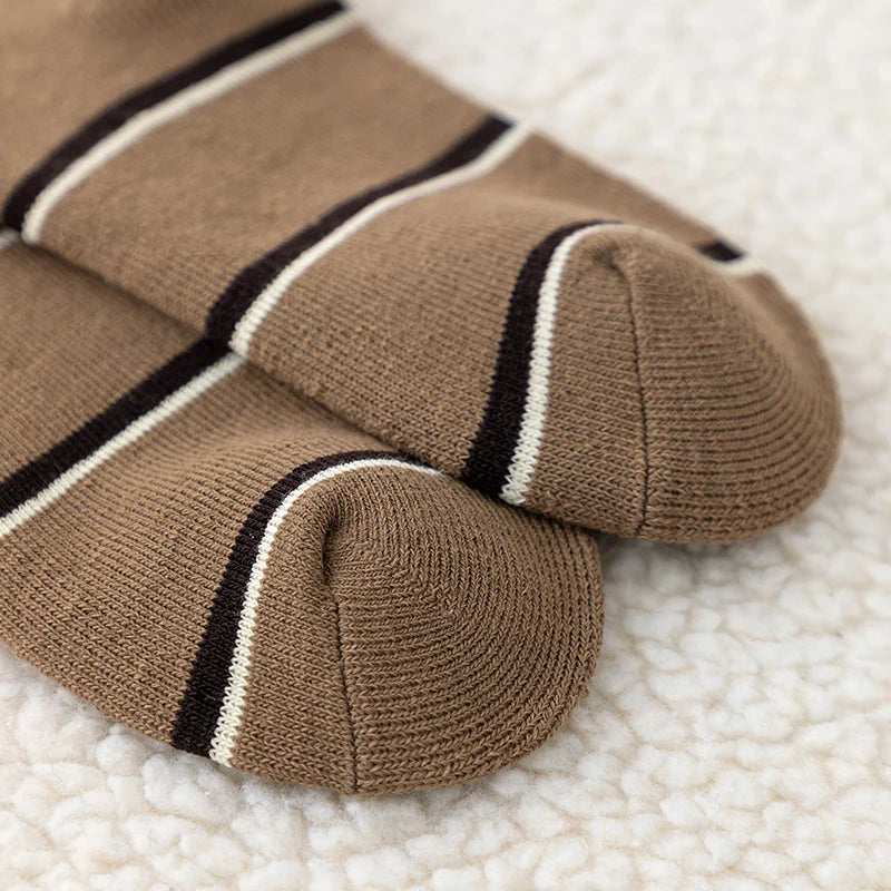 Five pairs of boys' socks for autumn and winter, trendy and versatile alphabet striped looped mid-calf socks