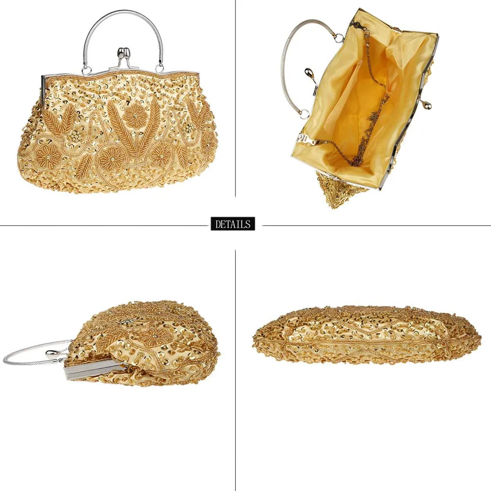 Women Clutch Bags Ladies Beads Evening Bags Wedding Party Bridal Embroidered Handbag Women Solid Retro Small Totes Mini Wallets