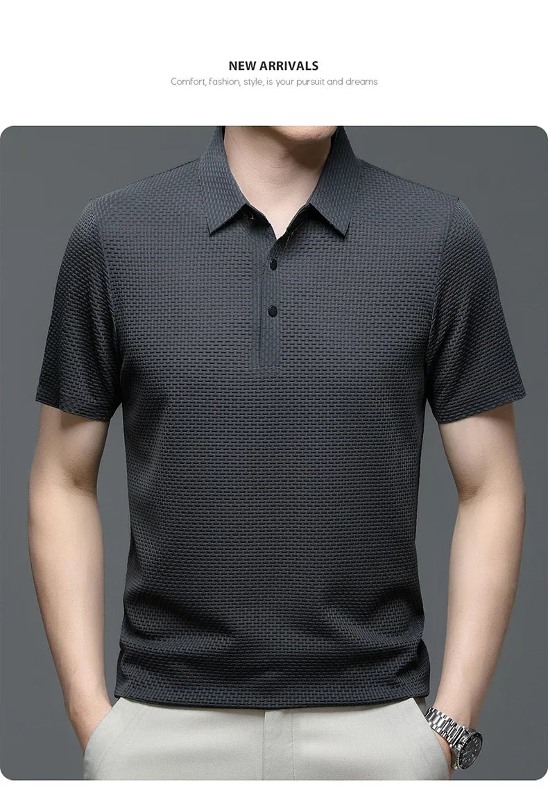 Business Casual Sweat-absorbing Top Brand Clothes Summer New Men's Short Sleeve T-shirt Ice Silk Cool and Breathable POLO Shirt