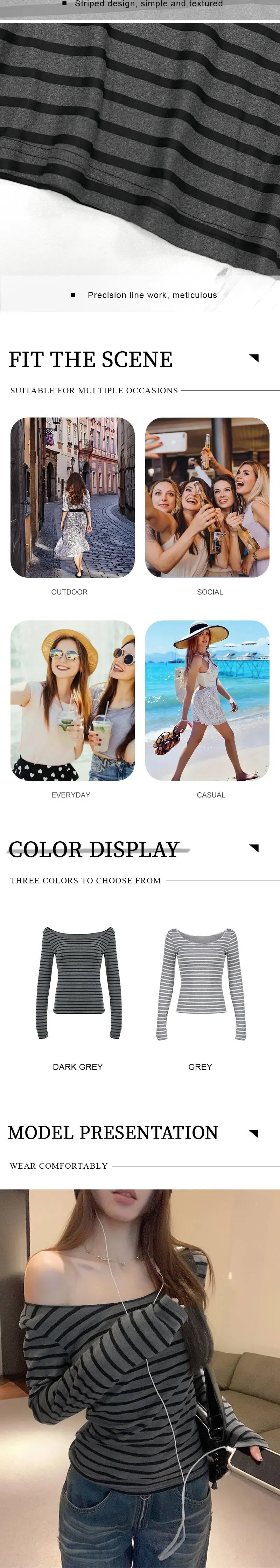 Spring Fall Women's New Japanese Basic Models Slim Long-Sleeved Striped t-Shirt Strapless Korean Street Style y2k Thin Tops