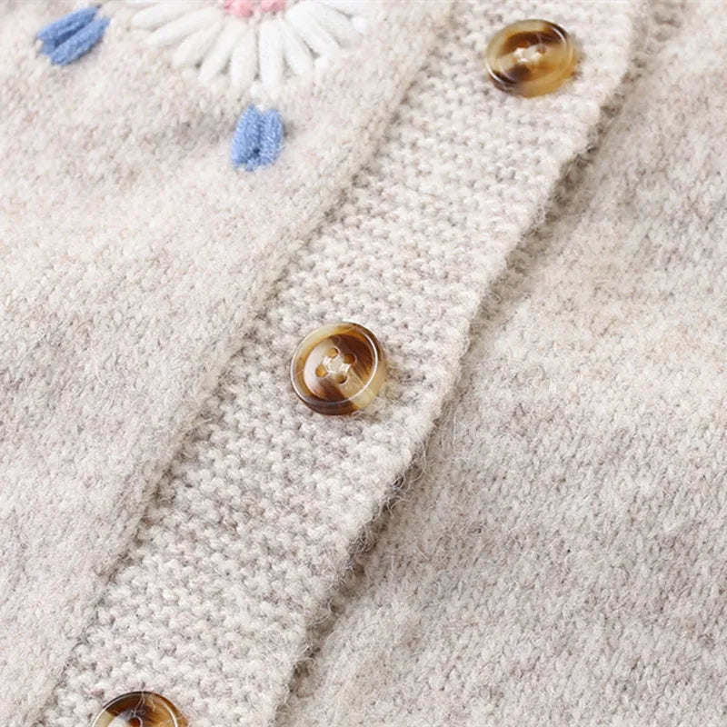 2-7Y Girl's Sweaters Single Breast Kids Knit Cardigans Flower Embroidery Baby Girl Knitwear Spring Autumn Children Outfit