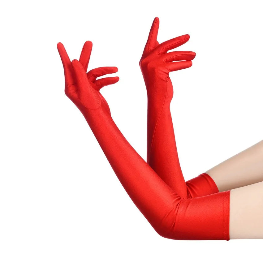 Women's High Elastic Spandex Elbow Finger Gloves Long Accessories for Party Nightclub Wedding Performance in Black White Red