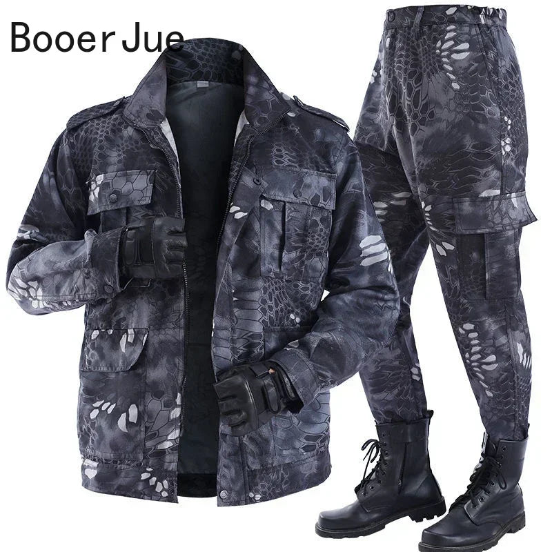Black Python Pattern Wear-resistant Overalls Labor Insurance Cloth Uniform Men's Soft Tracksuit Outdoor Suit Designer Clothes