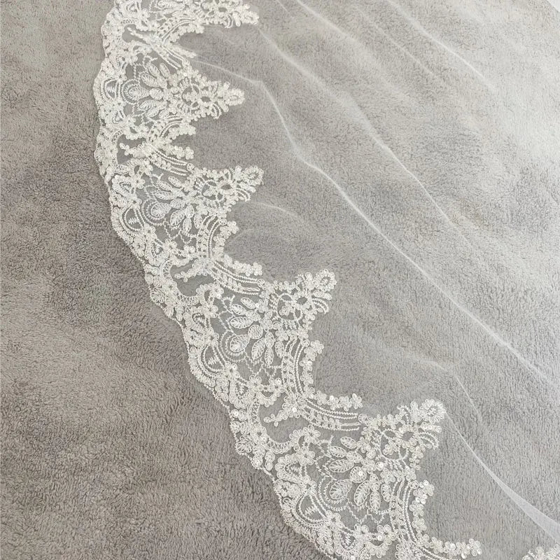 Real Photos White/Ivory Cathedral Wedding Veil 3M One Layer Lace Beads Mantilla Bridal Veils Wedding Accessories Veu De Noiva