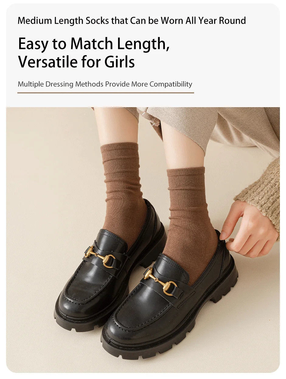 6 Pairs of Women Is Spring Or Summer Solid Colors Simple and Comfortable Mid Tube Socks Khaki Gradient Color