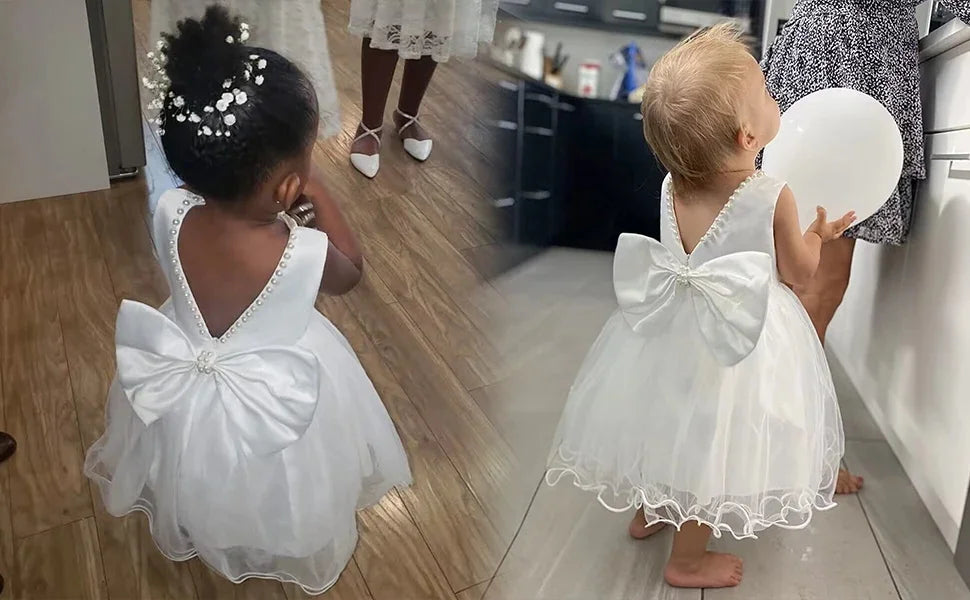 Baby Dresses For 1st Birthday Girls Party Dresses with Headwear Bowknot Toddler Girl Princess Dress Backless Kids Wedding Dress