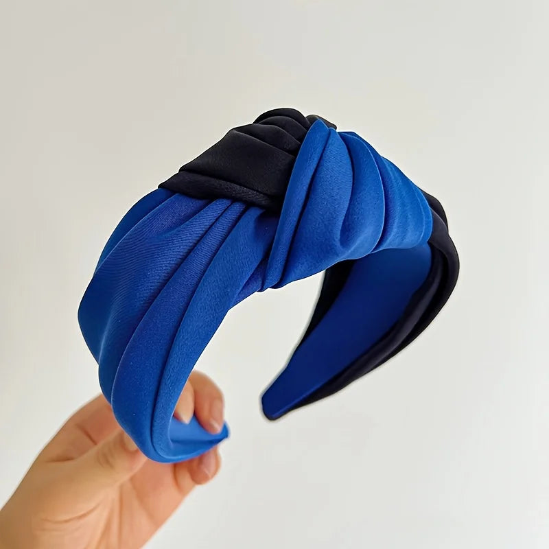 New Women Headband Wide Side Center Knotted Hair Accessories Temperament Satin Patchwork Color Hairband Girls Turban Headbands