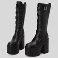 Platform Knee High Boots Women Autumn Winter Punk High Heels Zipper Black White Boot Sexy Buckle Party Goth Shoes Large Size