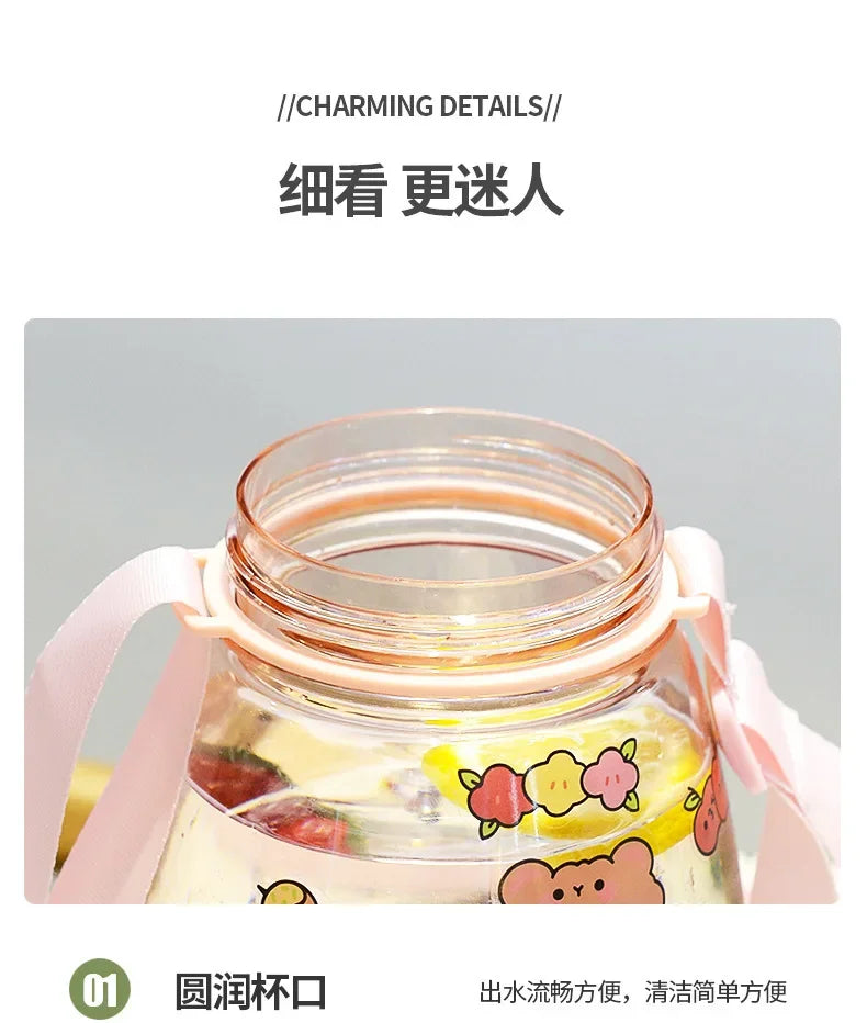 Minnie Mouse Cute Water Bottle with Straw Large Capacity Outdoor Sports Running Jug Letter Anime Plastic Portable Water Cup Gift