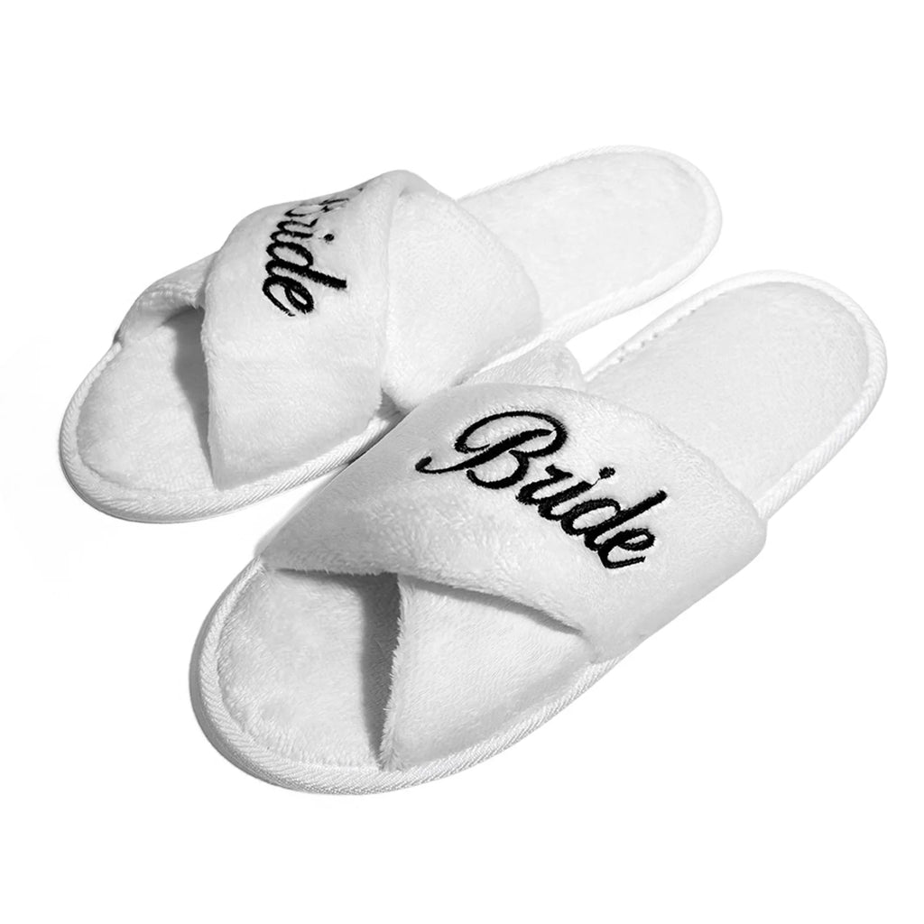 Wedding Party Guests Home Slip-on Letter Print Shoes, For Bride And Bachelorettes Bridal Party Cross Strap Slippers