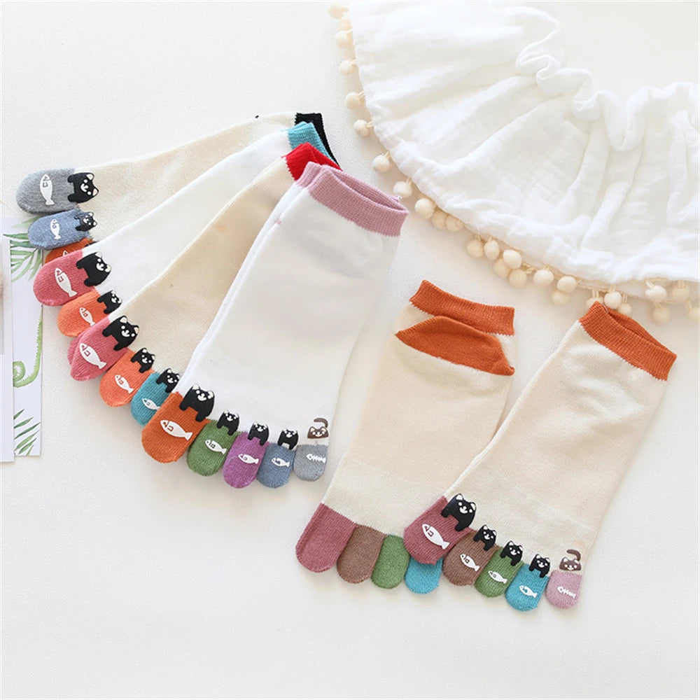 New Chic Funny Cute Cat Fish Colored Five Fingers Split Toes Socks Soft Cotton Christmas Sweet Gift Sokken Dropship