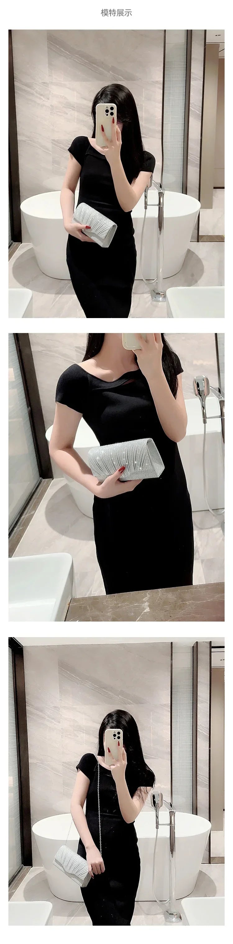 Wedding Party Handbag Ladies Glitter Silver Clutch Bag Envelope Evening Bag Fashion Elegant Long Purse Women Chain Shoulder Bags