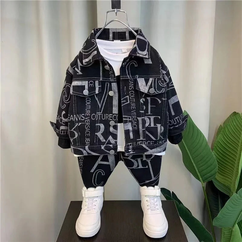 Boys Set Spring and Autumn 2024 New Children's Handsome Clothes Trendy Baby Autumn Fashion Cowboy Two Piece Set Kids Outfits