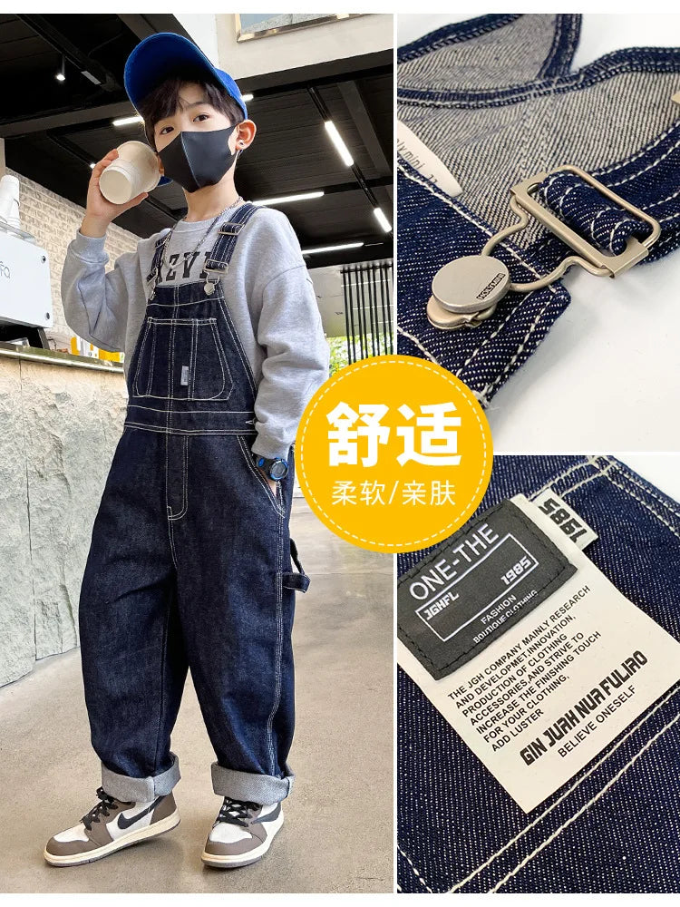 Boys Denim Jumpsuit For Kids Dungarees Overalls Streetwear Children Causal Jeans with Straps Suspenders 5 6 7 8 9 10 11 12 13 14