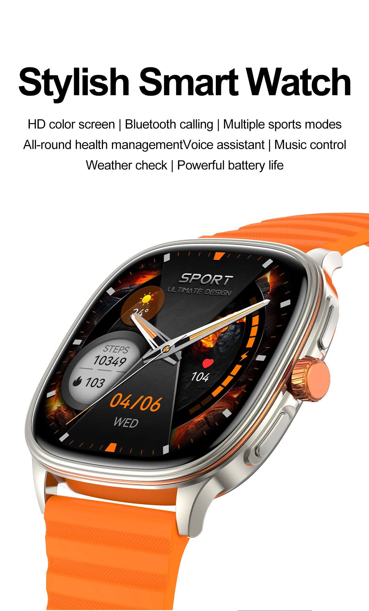 New Smart Watch 1.73" HD Screen NFC Voice Assistant Music Weather Sports Heart Rate High-precision Sensor Waterproof Smart Watch