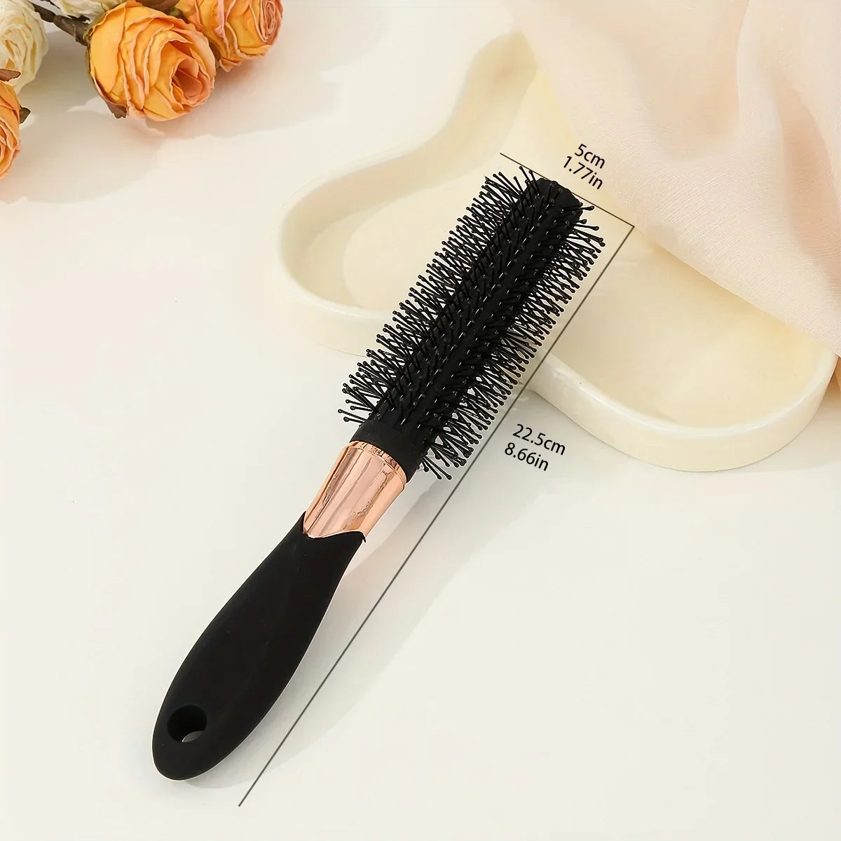 Professional Black Round Hair Brush for Styling and Curling - Portable and Easy to Use