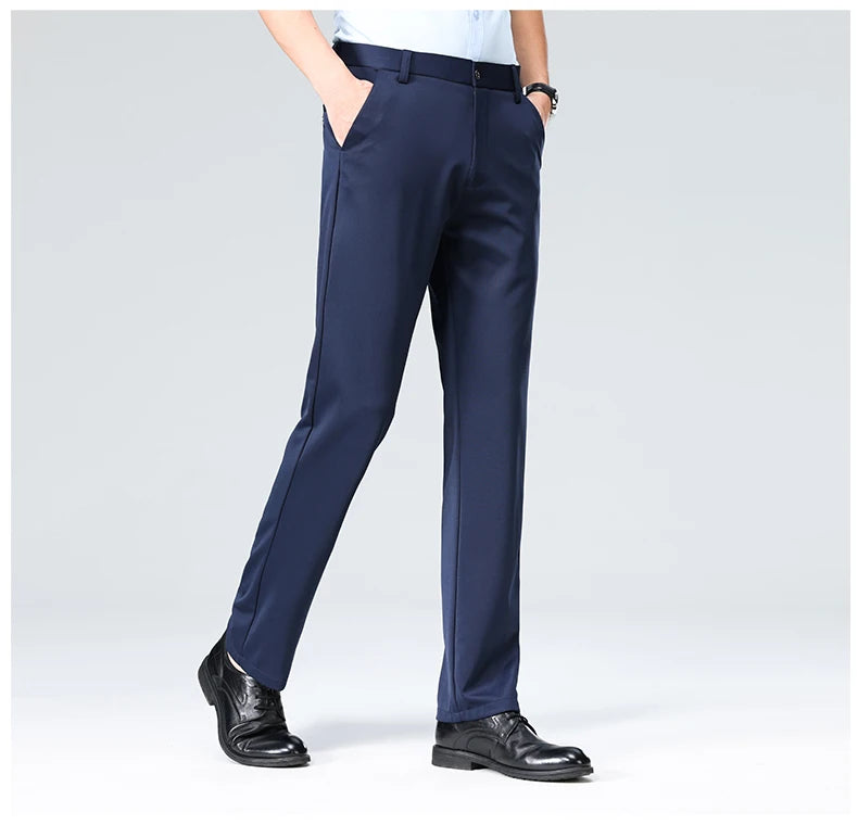 29-42 Men's Summer Thin Fashion Business Casual Suit Pants Long Pants Men's Elastic Straight Sleeve Formal Pants Plus Size