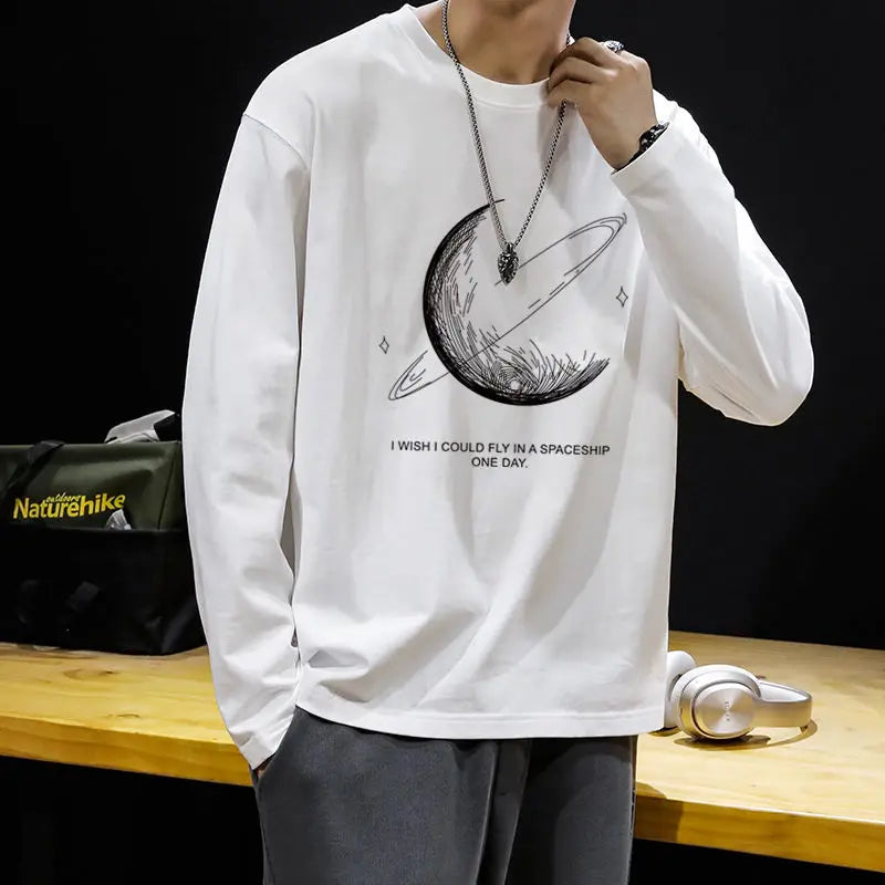 Trendy 2024 Boyfriend New Spliced Pullover O-Neck Printed Letter Fashion Solid Color Loose and Versatile Casual Long Sleeve Tops